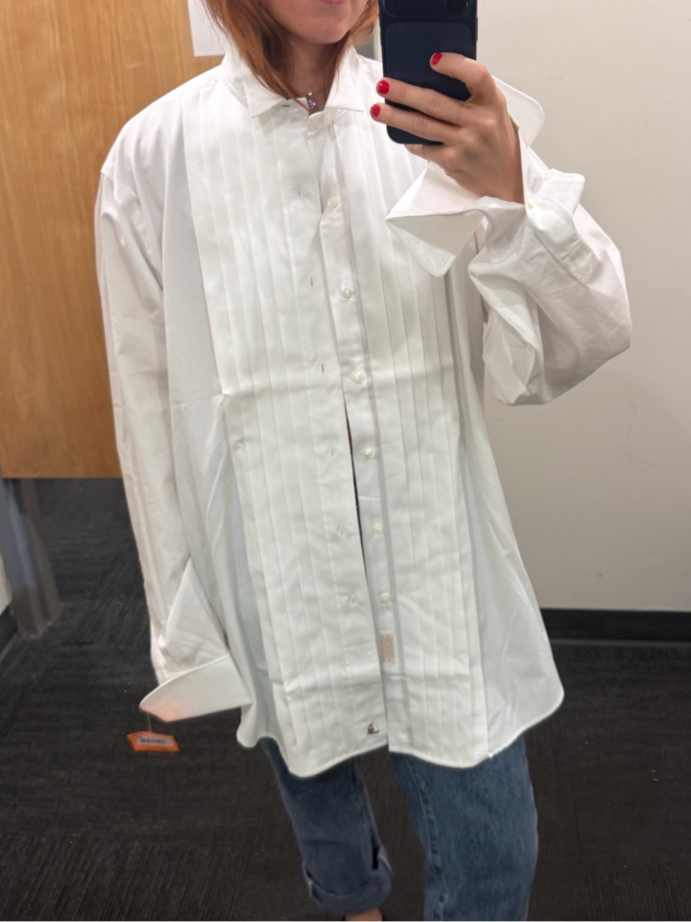 Vintage Nordstrom White Pleated Front Dress Shirt